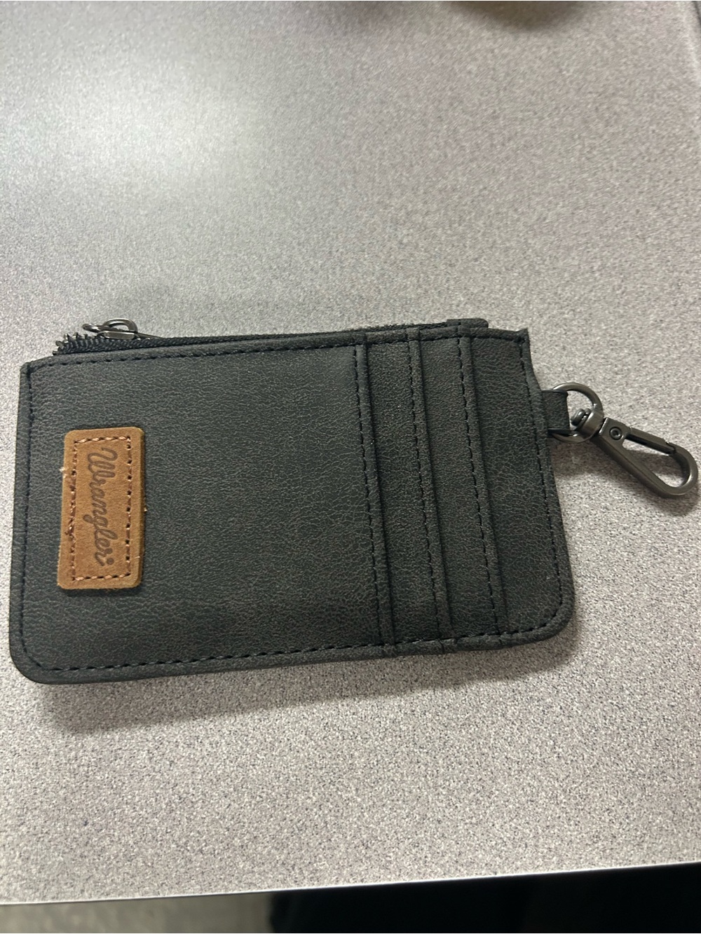 Wrangler Black Card Wallet with Brown Logo Patch and Key Clip